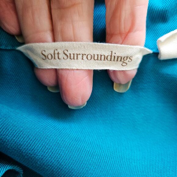 Soft Surroundings Teal Ruffle Collar Button Front Tunic Top Button Back Detail S - Picture 9 of 11